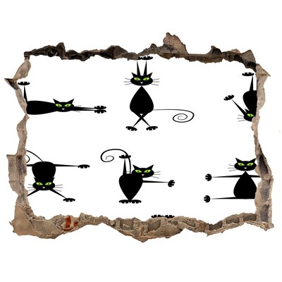3D Wandtattoos Loch in der Wand Schwarze Katzen auf weißem Hintergrund