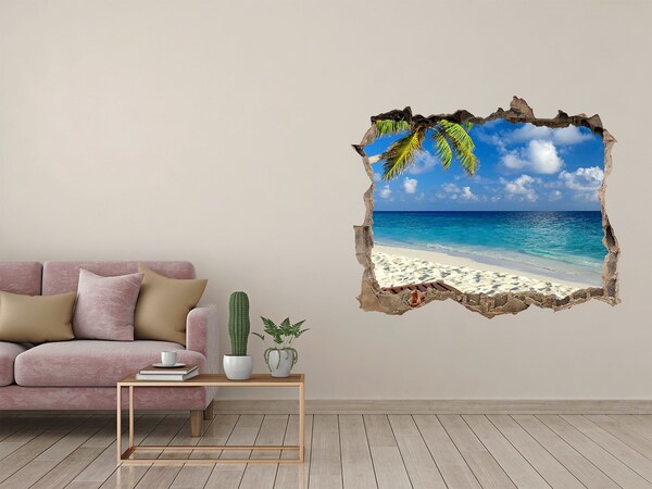 3D Wandtattoos Loch in der Wand Tropischer Strand mit einer Palme
