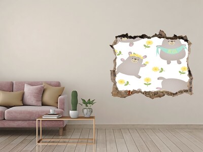 3D Wandtattoos Loch in der Wand Lächelnde Teddybären in einer Blumenlandschaft