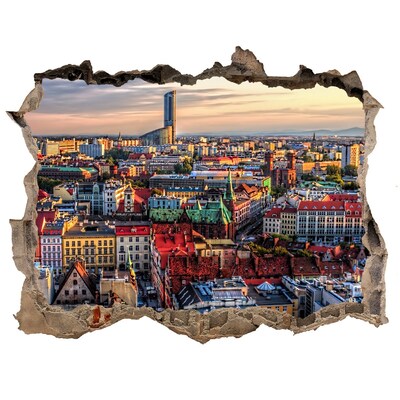 3D Wandsticker Loch Ein Blick aus der Vogelperspektive auf die Stadt