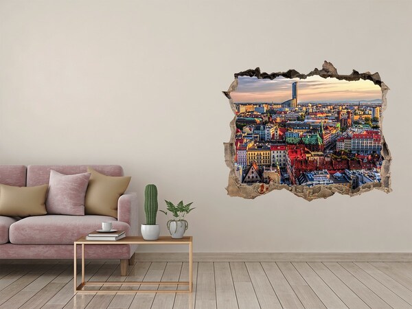 3D Wandsticker Loch Ein Blick aus der Vogelperspektive auf die Stadt