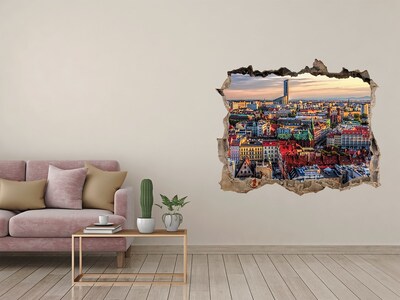 3D Wandsticker Loch Ein Blick aus der Vogelperspektive auf die Stadt