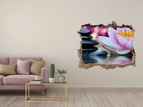 3D Wandtattoos Loch in der Wand Blumen und Steine ​​in einem Zen-Garten