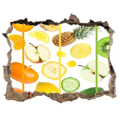 3D Wandsticker Loch Frisches Obst im Beton