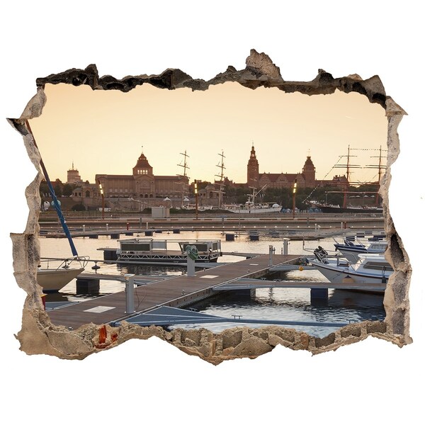 Wandfolien Loch in der Wand Der Hafen im Sonnenuntergang