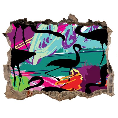3D Wandsticker Loch Flamingos an einem tropischen Strand