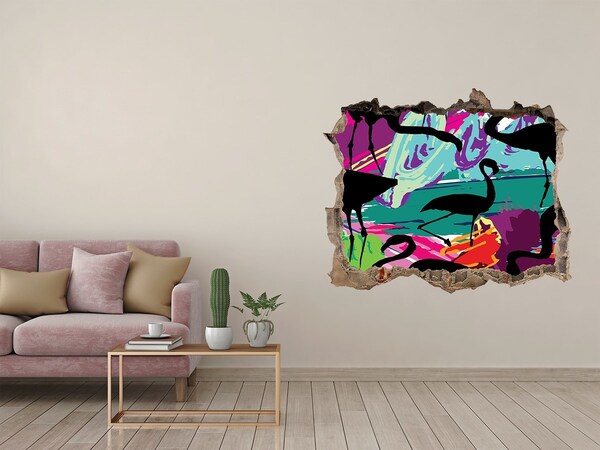 3D Wandsticker Loch Flamingos an einem tropischen Strand