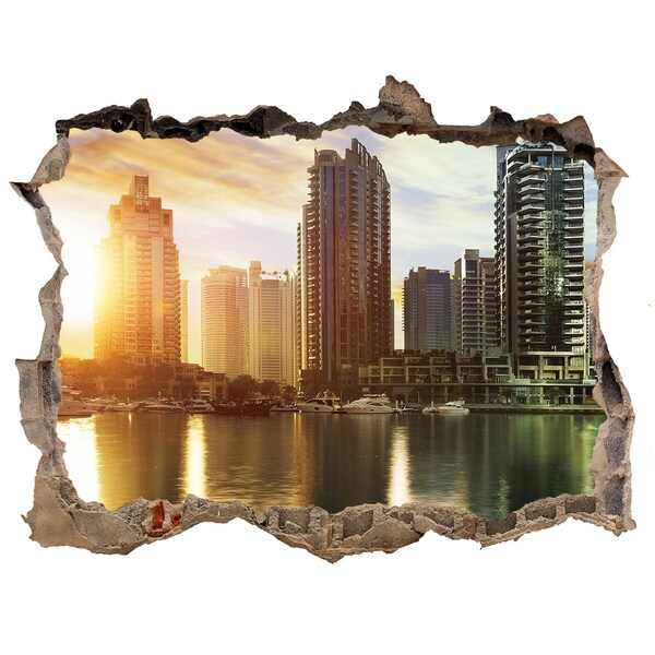 3D Wandsticker Loch Eine moderne Stadt am Wasser