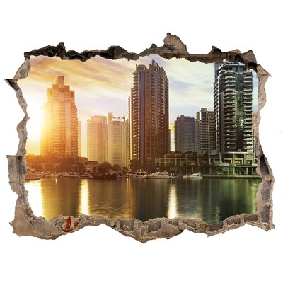 3D Wandsticker Loch Eine moderne Stadt am Wasser