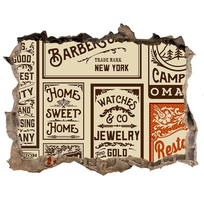 3D Wandtattoos Loch in der Wand Stilvolle Vintage-Poster an der Wand im Hintergrund