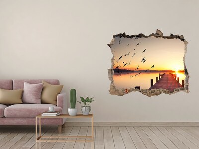 3D Wandtattoos Loch in der Wand Sonnenuntergang über dem See