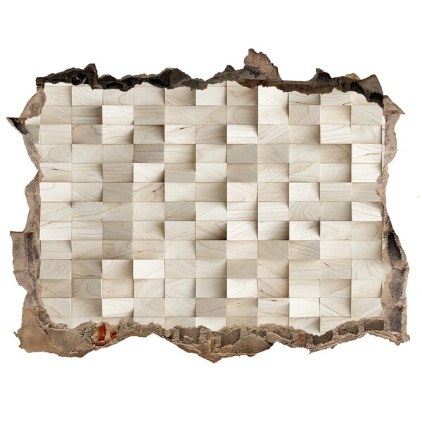 3D Wandtattoos Loch in der Wand Eine beschädigte Wand mit einem Holzmosaik