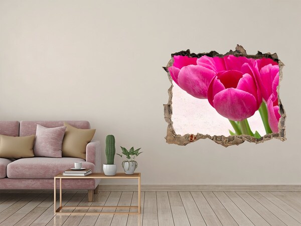 Wandfolien Loch in der Wand Blumen in rosa Farbe