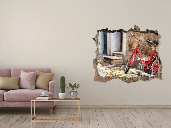 Wandfolien Loch in der Wand Ein rotes Fahrrad in einer charmanten Straße