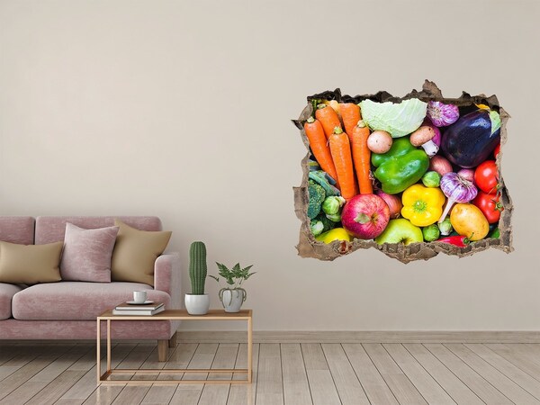 Wandfolien Loch in der Wand Buntes Gemüse und Obst in einem kleinen Ladenlokal
