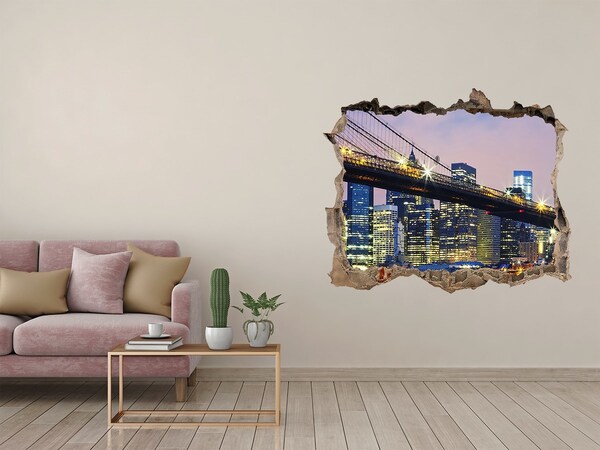 3D Wandtattoos Loch in der Wand Brooklyn Bridge bei Nacht