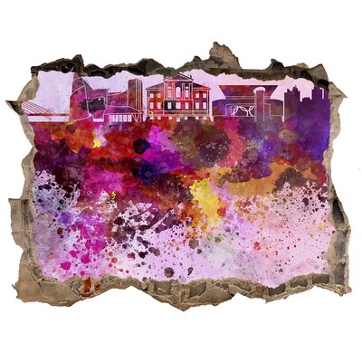 Wandfolien Loch in der Wand Farbenfroher Blick auf die Stadt