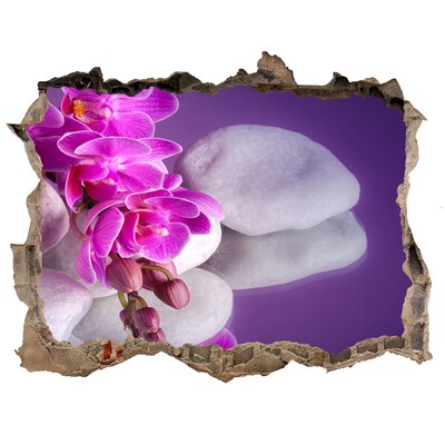 3D Wandtattoos Loch in der Wand Orchideen auf einem Steinhintergrund