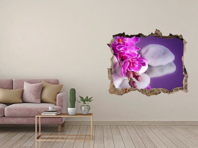 3D Wandtattoos Loch in der Wand Orchideen auf einem Steinhintergrund