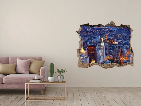3D Wandtattoos Loch in der Wand Blick auf die Metropole bei Nacht