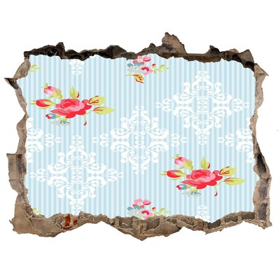 3D Wandtattoos Loch in der Wand Blumenmuster auf blauem Hintergrund
