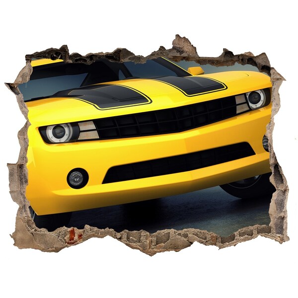 Wandtattoos Mauerdurchbruch Eine zerstörte Mauer mit einem gelben Auto