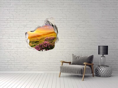 Wandaufkleber Loch 3D Berglandschaft bei Sonnenuntergang