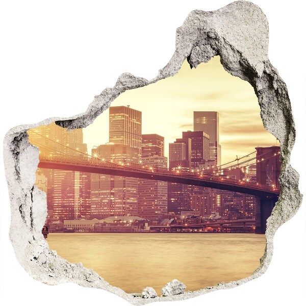 Wandaufkleber Loch 3D Brooklyn Bridge bei Sonnenuntergang