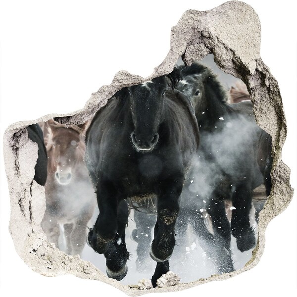 3D Wanddurchbruch Aufkleber Pferde galoppieren durch die Mauer