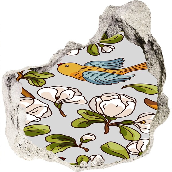 Wandtattoos Loch in der Wand Blumenparadies mit einem Vogel