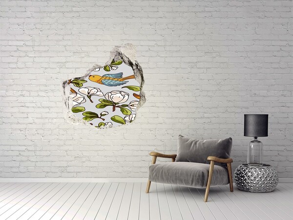 Wandtattoos Loch in der Wand Blumenparadies mit einem Vogel