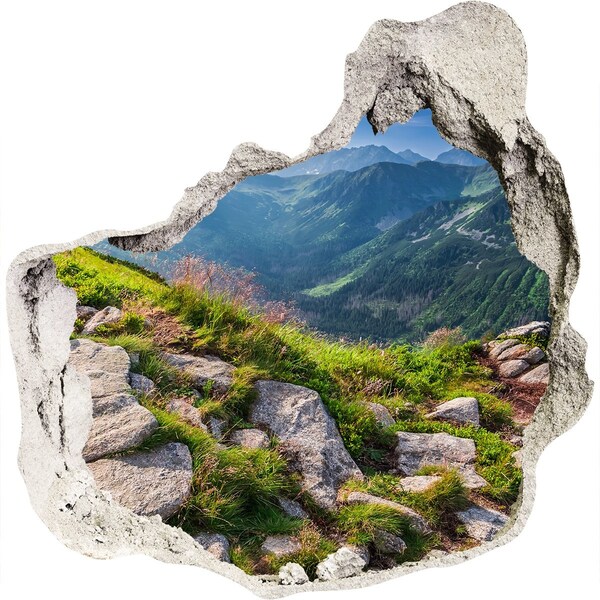 Wandaufkleber Loch 3D Bergblick mit Tal