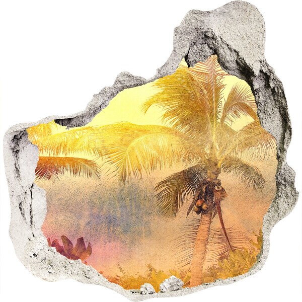 Wandaufkleber Loch 3D Tropische Oase hinter der Mauer