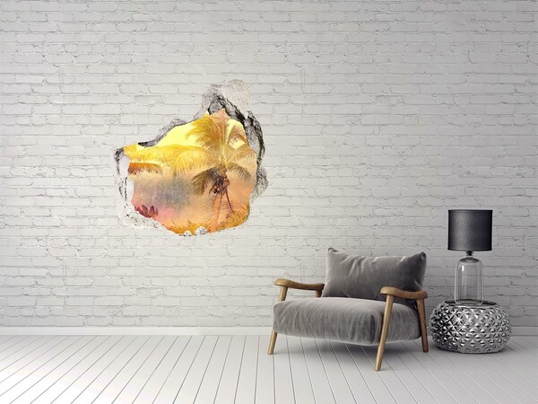 Wandaufkleber Loch 3D Tropische Oase hinter der Mauer
