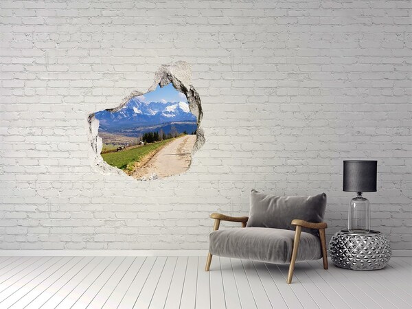3D Wandtattoos Mauerdurchbruch Berglandschaft hinter dem Loch in der Wand