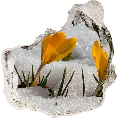 3D Wandtattoos Mauerdurchbruch Frühlingsblumen im Schnee