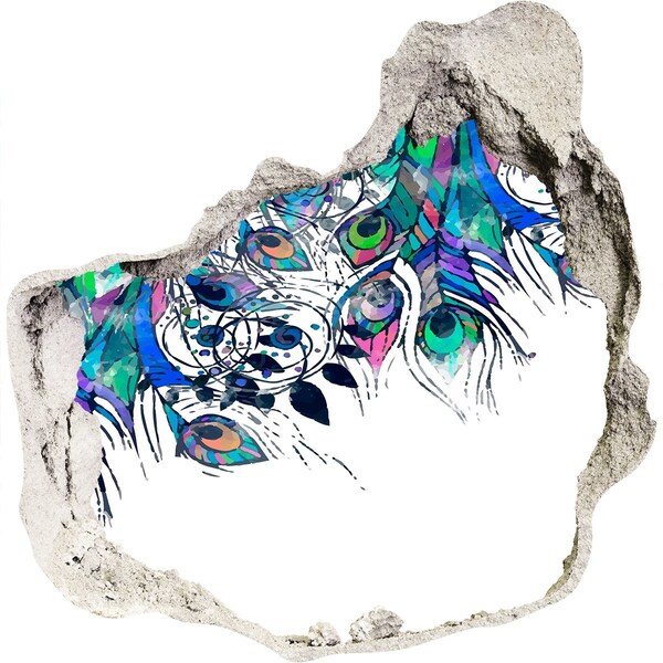 3D Wandtattoos Mauerdurchbruch Bunte Federn in einem Loch in der Wand