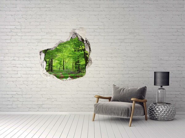 Wandaufkleber Loch 3D Grüner Wald in einem Loch in der Wand