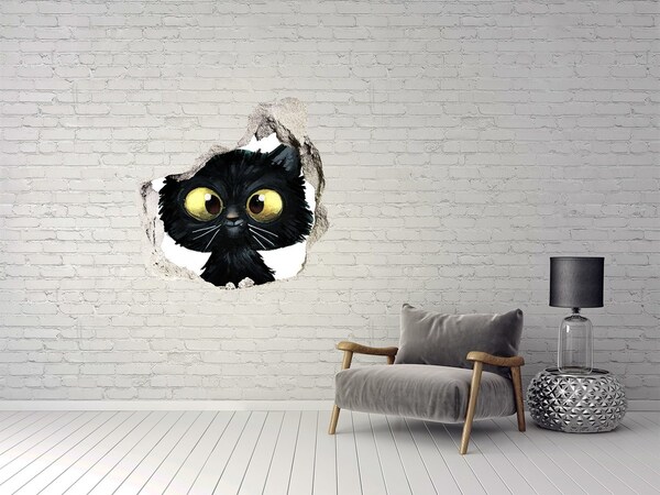 3D Wanddurchbruch Aufkleber Schwarze Katze in einem Loch in der Wand