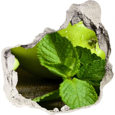 3D Wandtattoos Mauerdurchbruch Grüner Apfel mit Minze