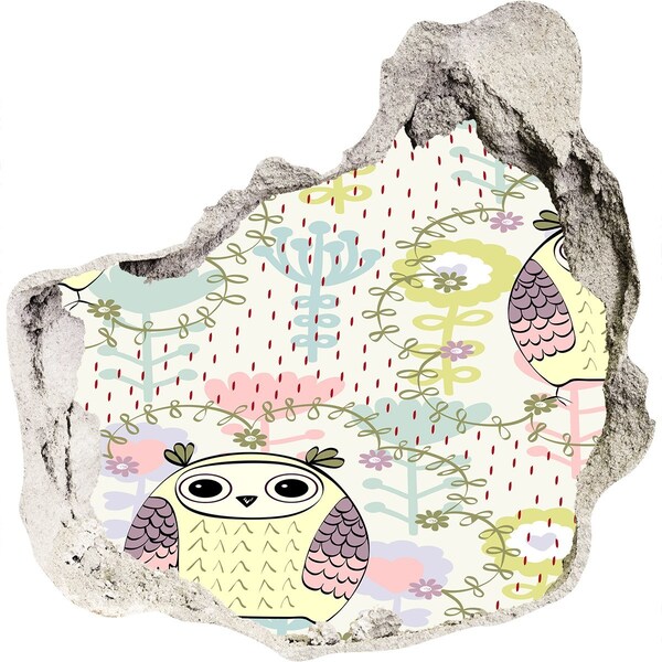 Wandaufkleber Loch 3D Loch in der Wand mit einer Eule und Blumen