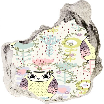 Wandaufkleber Loch 3D Loch in der Wand mit einer Eule und Blumen