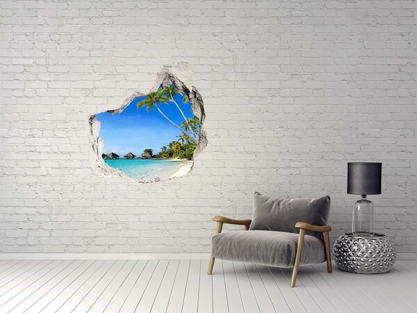 3D Wanddurchbruch Aufkleber Karibischer Strand durch ein Loch in der Wand
