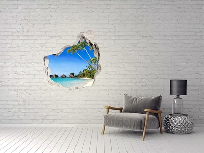 3D Wanddurchbruch Aufkleber Karibischer Strand durch ein Loch in der Wand