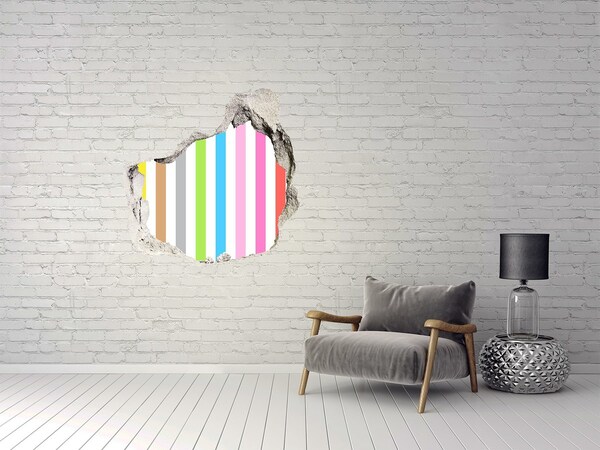 3D Wanddurchbruch Aufkleber Bunte Streifen durch ein Loch in der Wand