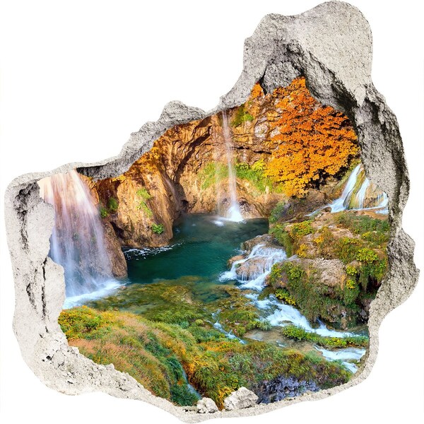 Wandaufkleber Loch 3D Wasserfälle in der Herbstlandschaft