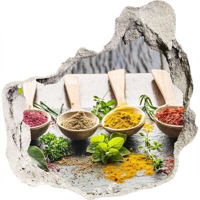 3D Wanddurchbruch Aufkleber Küchengewürze in Holzlöffeln