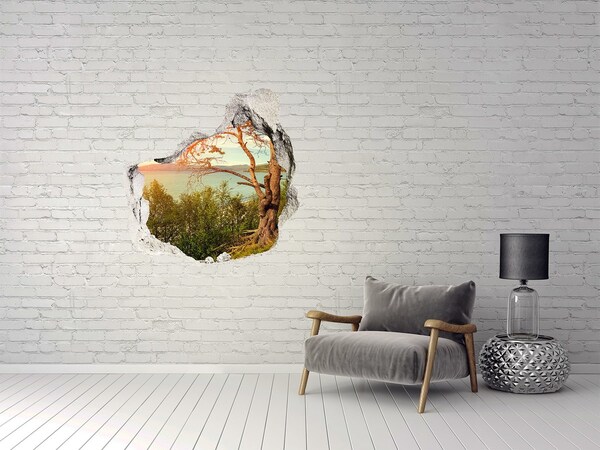 Wandtattoos Loch in der Wand Blick auf den See mit einem Baum