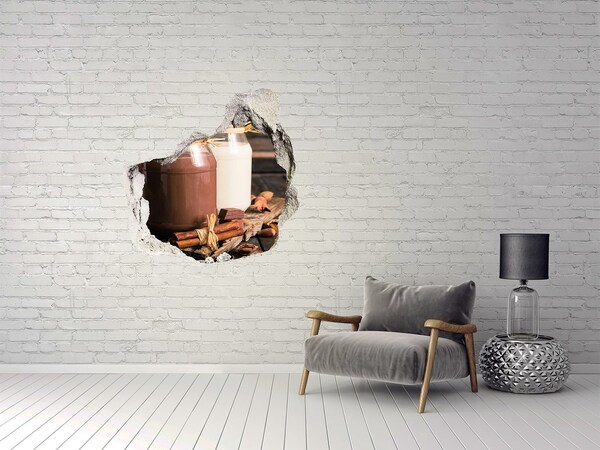 Wandaufkleber Loch 3D Schokoladenköstlichkeiten in natürlicher Umgebung