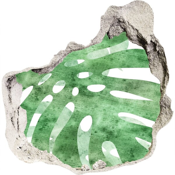 Wandaufkleber Loch 3D Grünes Blatt in einer beschädigten Wand